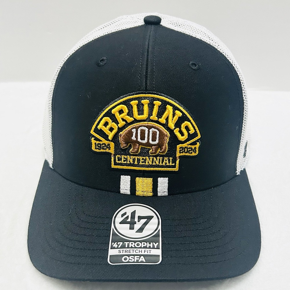 '47 Brand Boston Bruins Centennial‎ Merge Trophy Stretch Flex Hat Cap Black - Picture 2 of 5